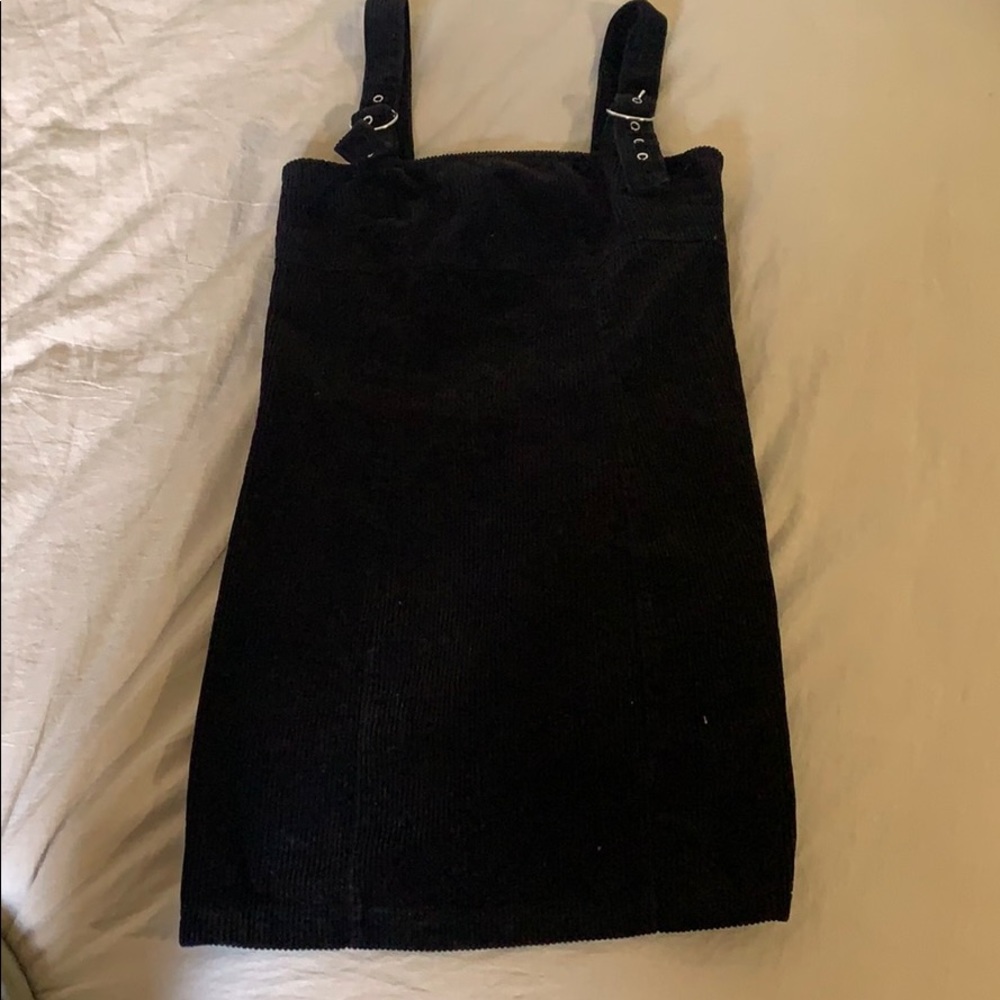 black Corduroy mini dress with buckle straps (adj)